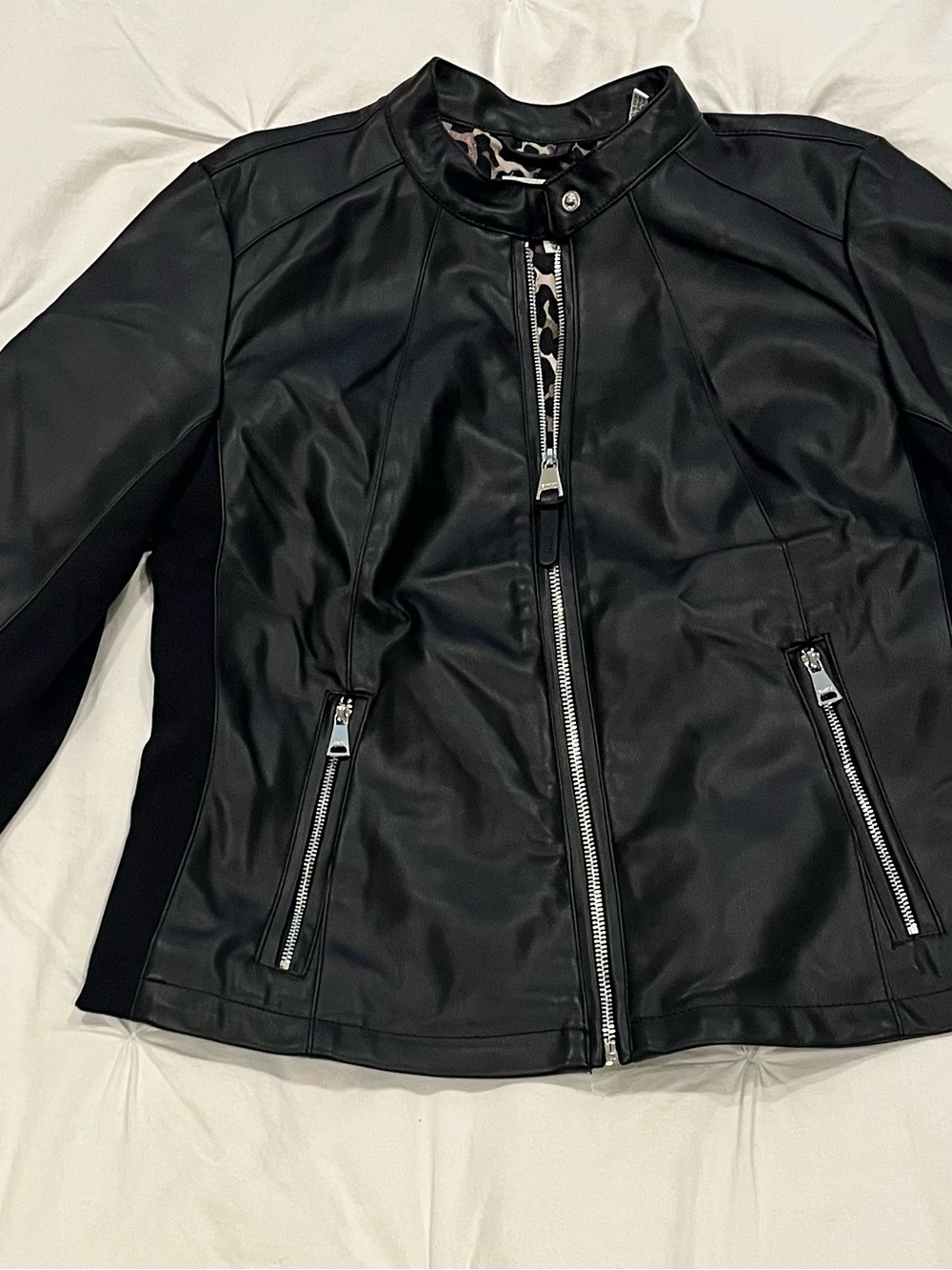 DKNY Black Faux Leather Zip-Front Moto Jacket